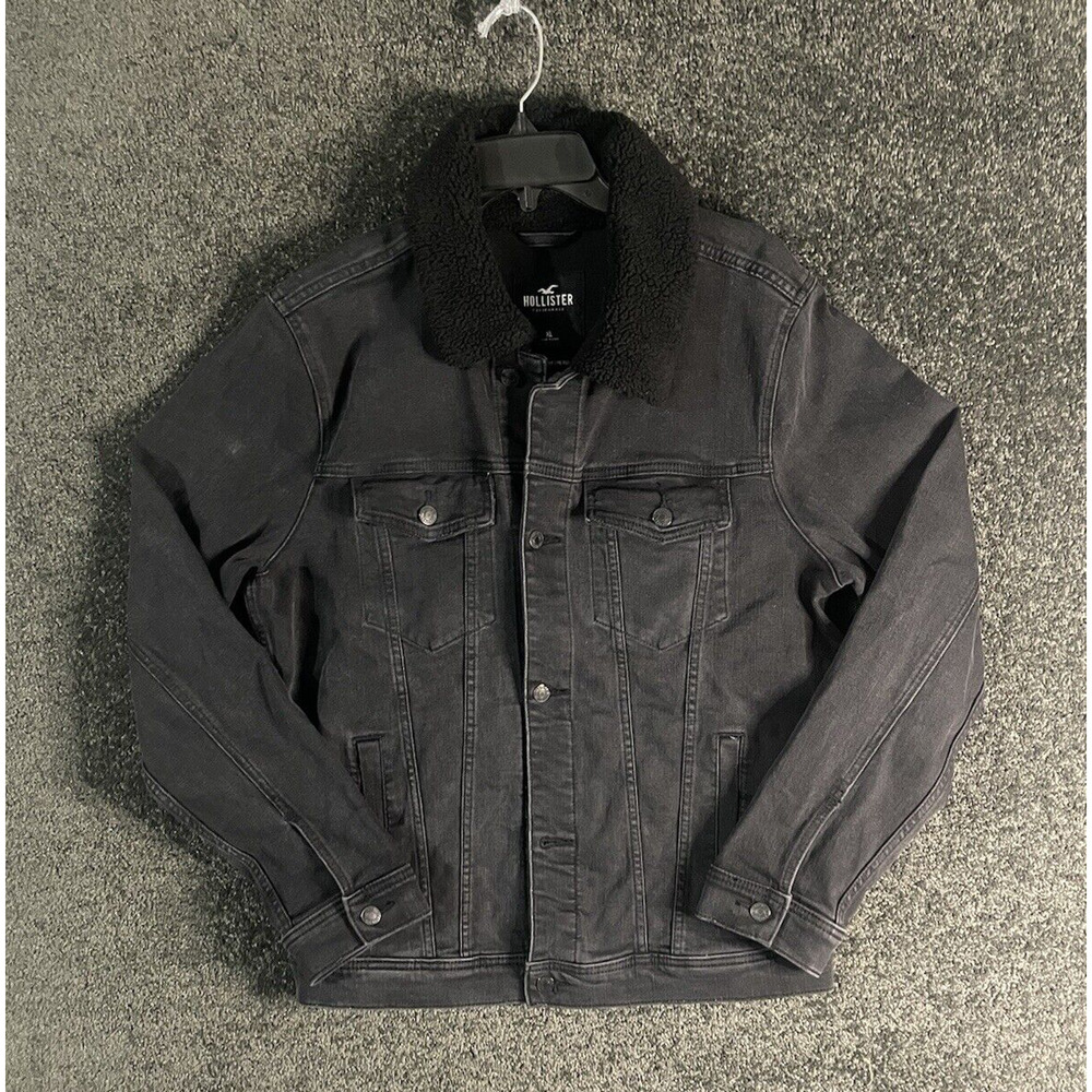 Hollister Denim Jacket Women’s XL Black Fur Collar Casual